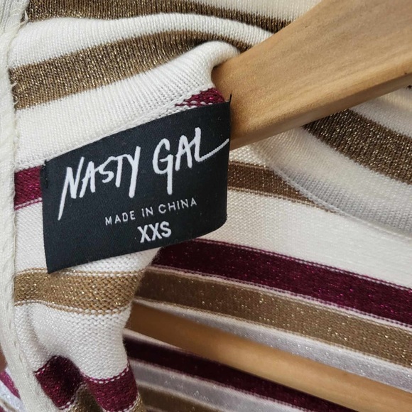 Striped Gold Sparkle Ribbed Knit Dress with Mock Turtleneck - Picture 4 of 4